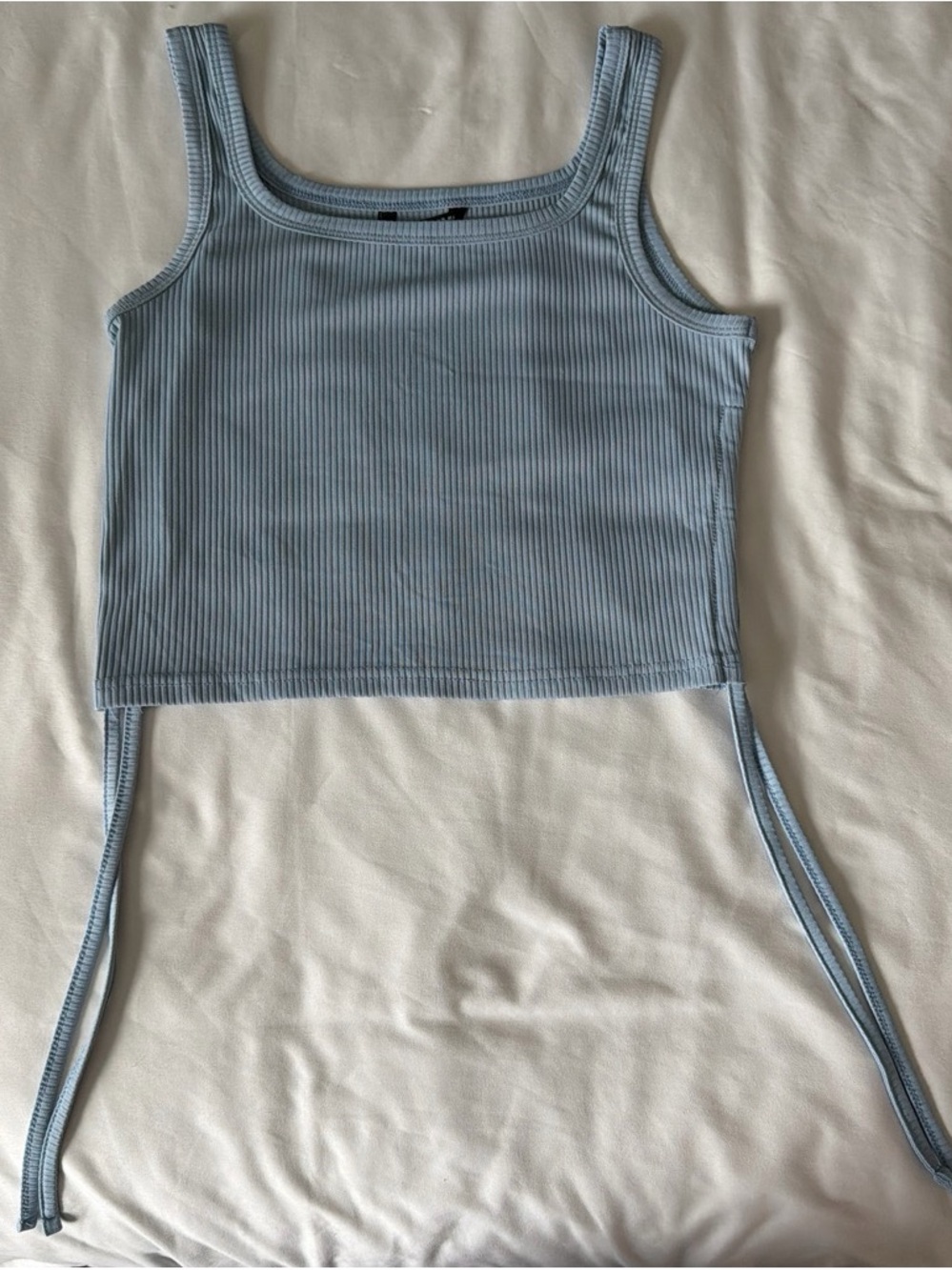 SHEIN Light Blue Ribbed Square Neck Crop Top with Side Ties